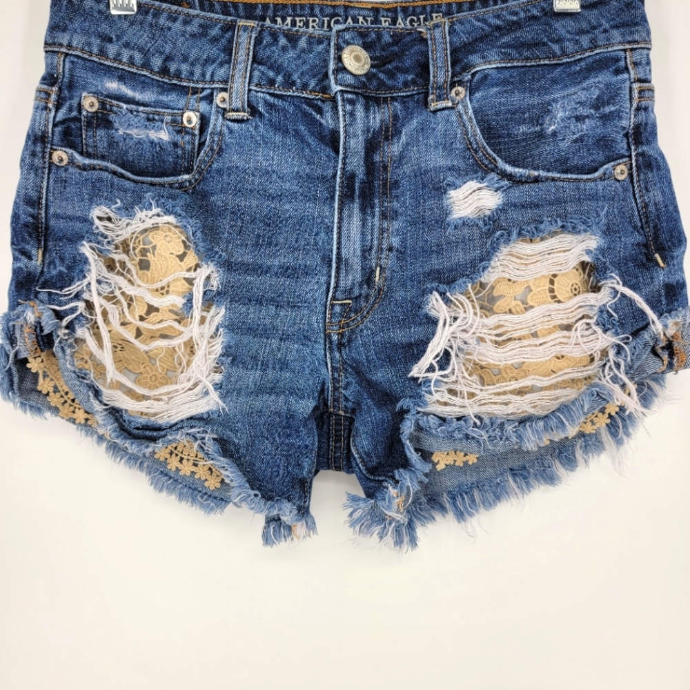 American Eagle Hi Rise Festival Denim Shorts Lace